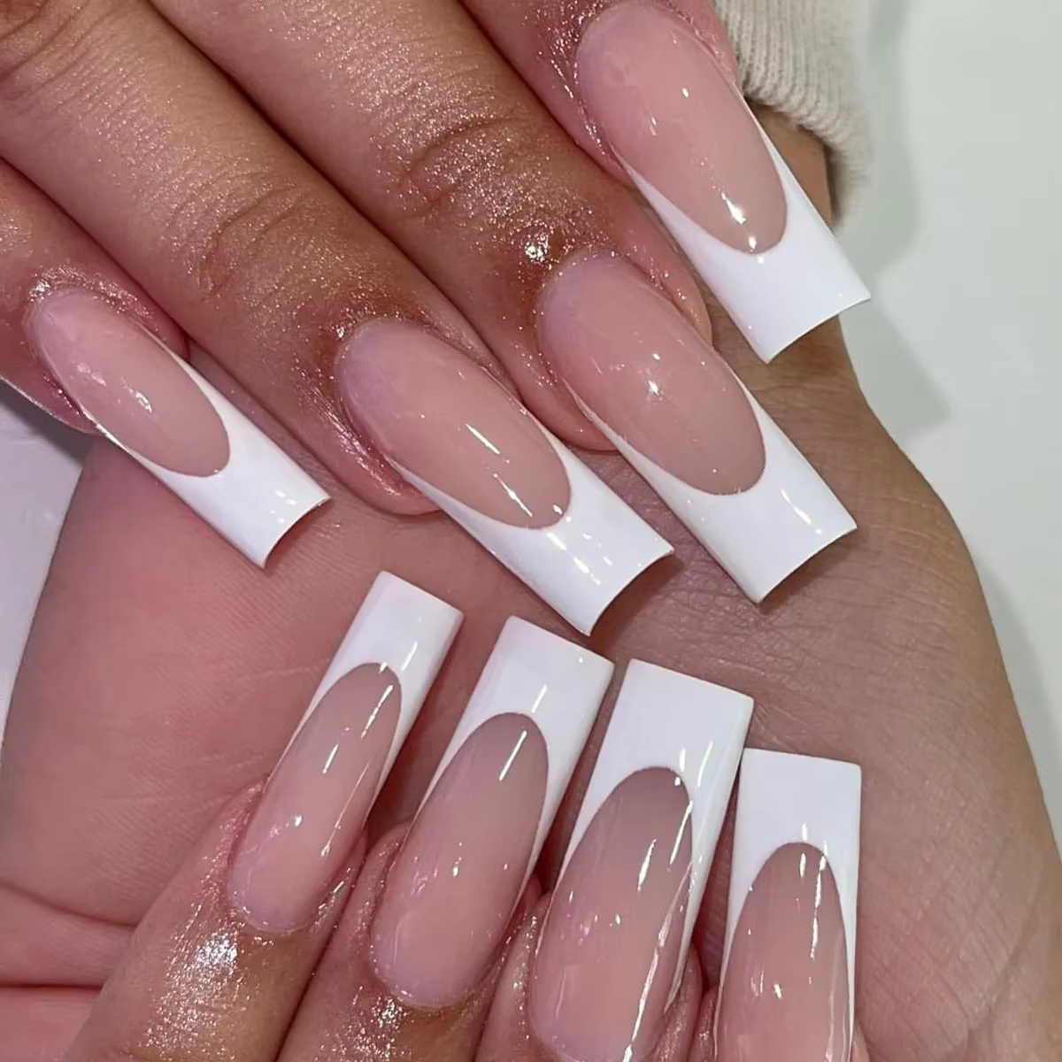 Faux ongles rectangulaires blancs de Style français, pointe d'ongle blanche entièrement couverte, on