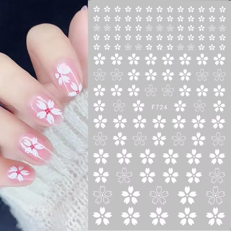 Autocollants pour ongles 3D fleur Sakura, 1 pièce, décalcomanies pour Nail Art, fleur de cerisier bl