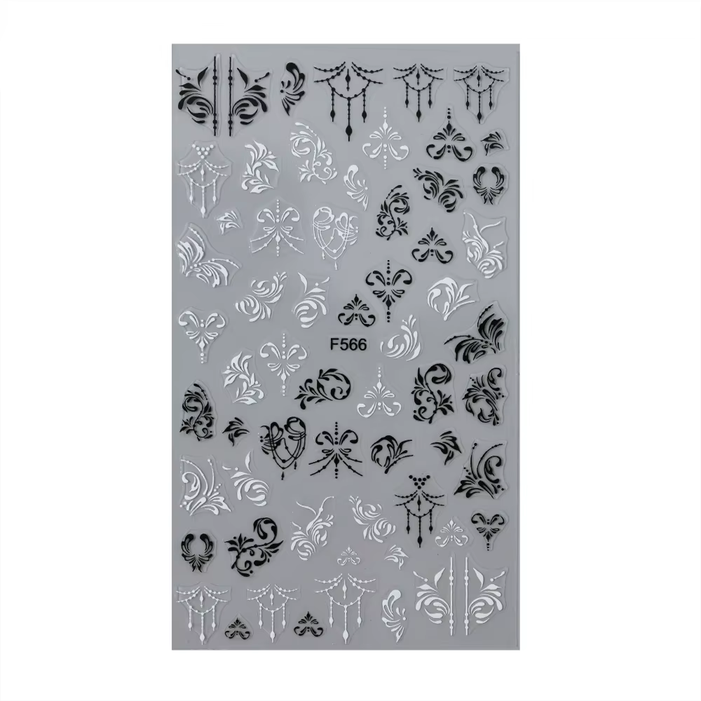 Autocollants 3D fleurs en dentelle noire et blanche pour Nail Art, étiquette auto-adhésive à ligne g