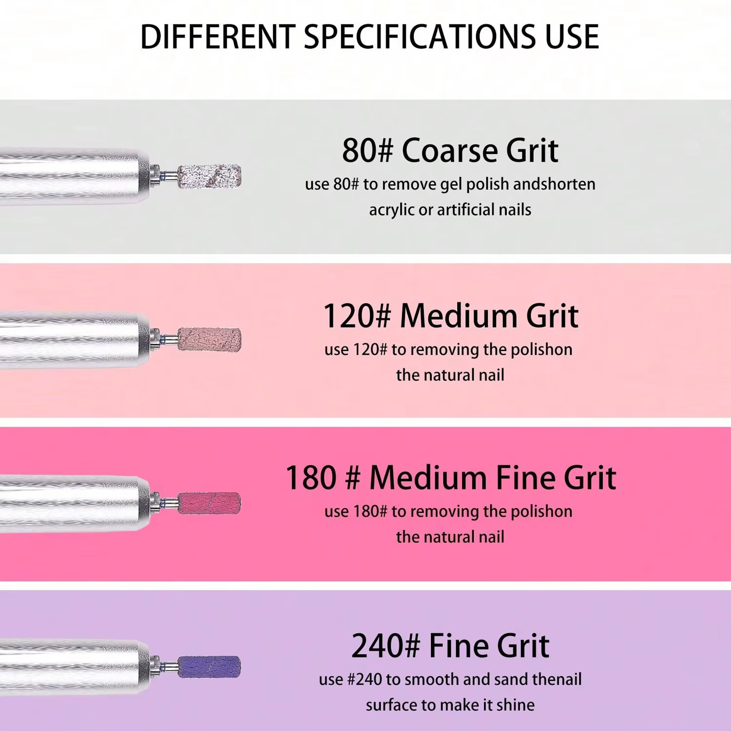 Forets à ongles bandes de ponçage-pour perceuse à ongles 60 pièces 4 couleurs lime fine grossière pe