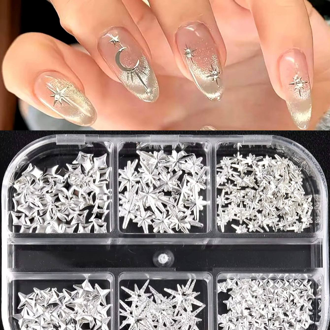 6/12 grilles or étoile lune rivet métallique 3D breloques pour ongles alliage soleil lune Starlight