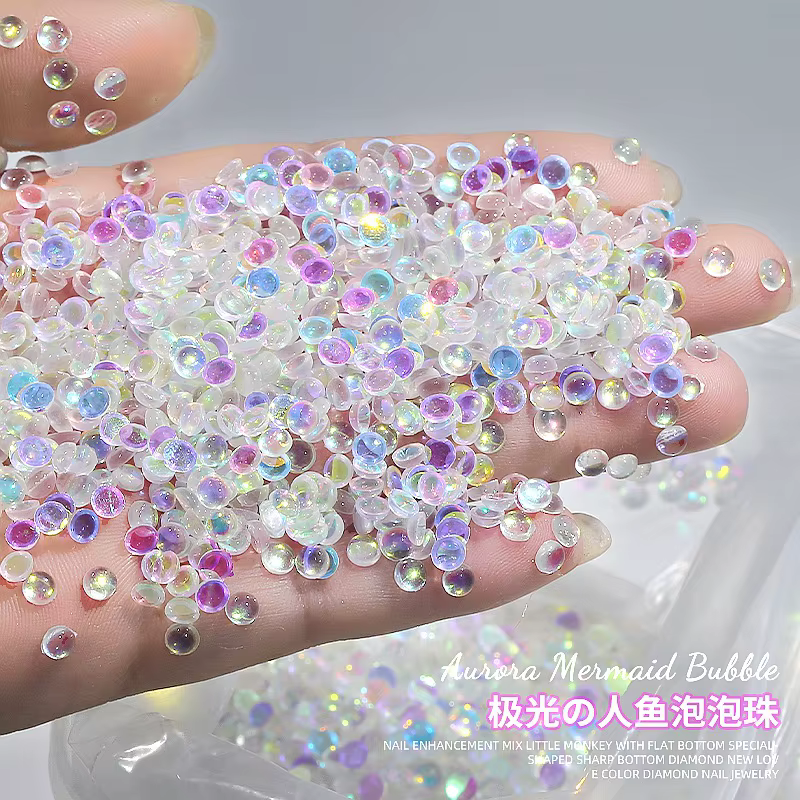 100 pièces paillettes aurore rose clair Flatback sirène perle Semi-boule bulle Nail Art strass bijou