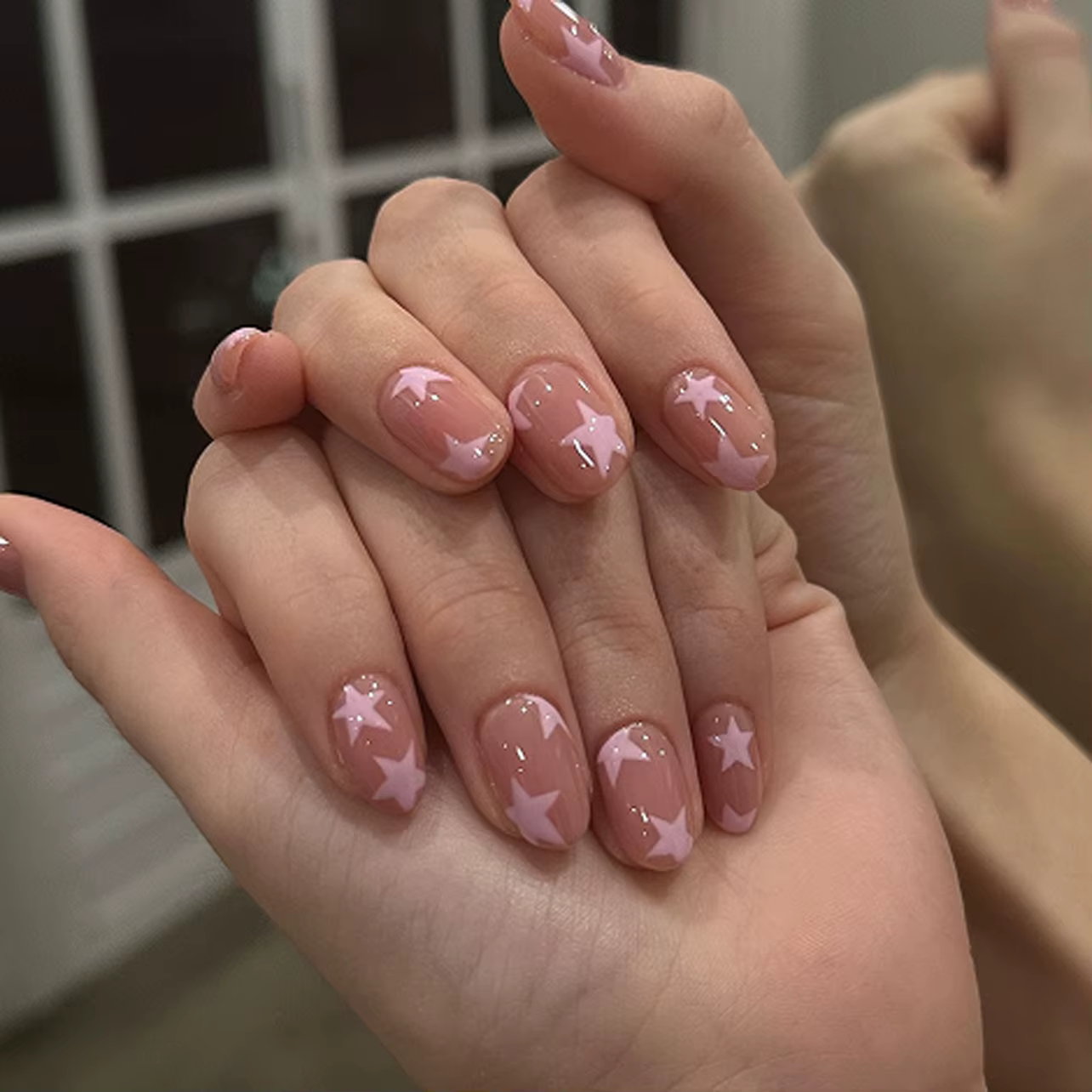 Faux ongles couleur chair, imprimé étoile rose, Y2K, breloque d'été pour filles, manucure, tête rond