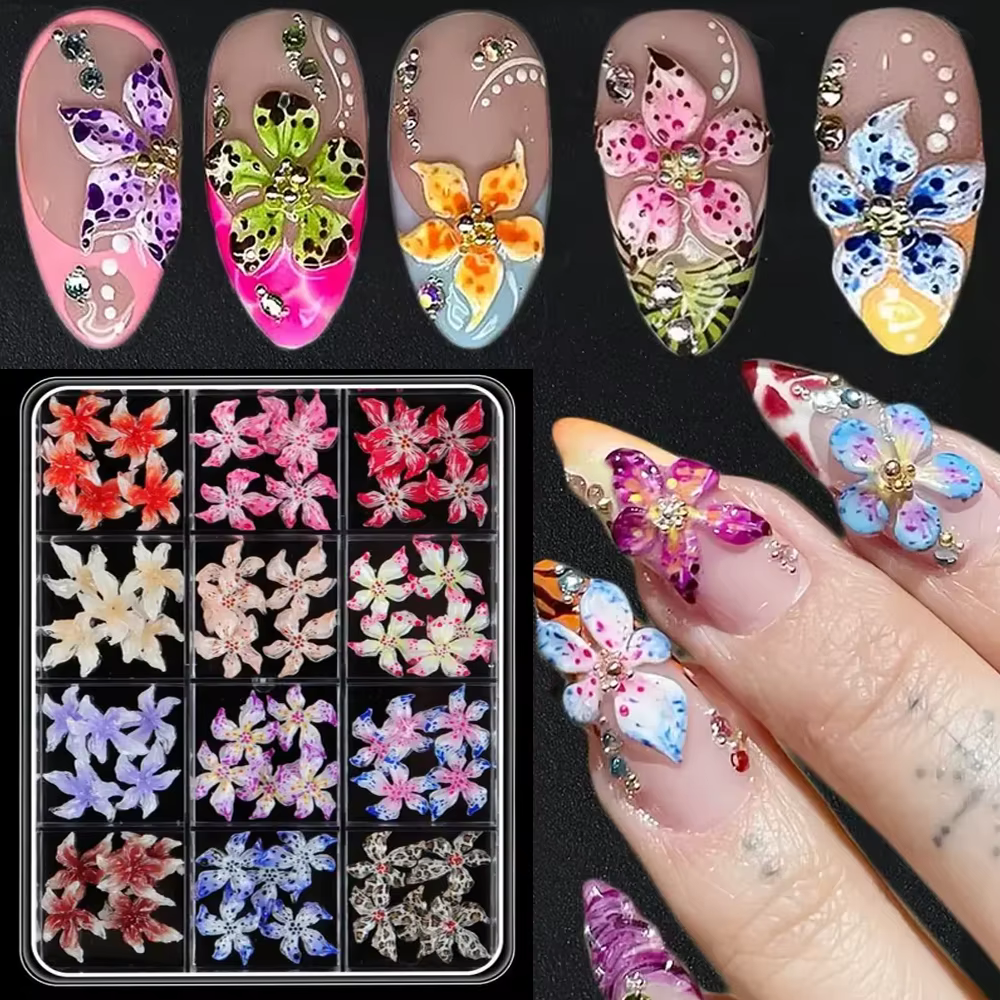 Décoration d'ongles mixte de fleurs hawaïennes, 60 pièces, dégradé 3D, fleur de cerisier, cristal, c