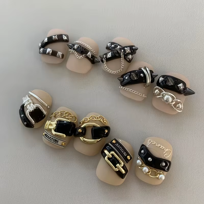 Moule à ongles en silicone transparent, motif boucle de ceinture, cœur, cadenas, décoration 3D pour