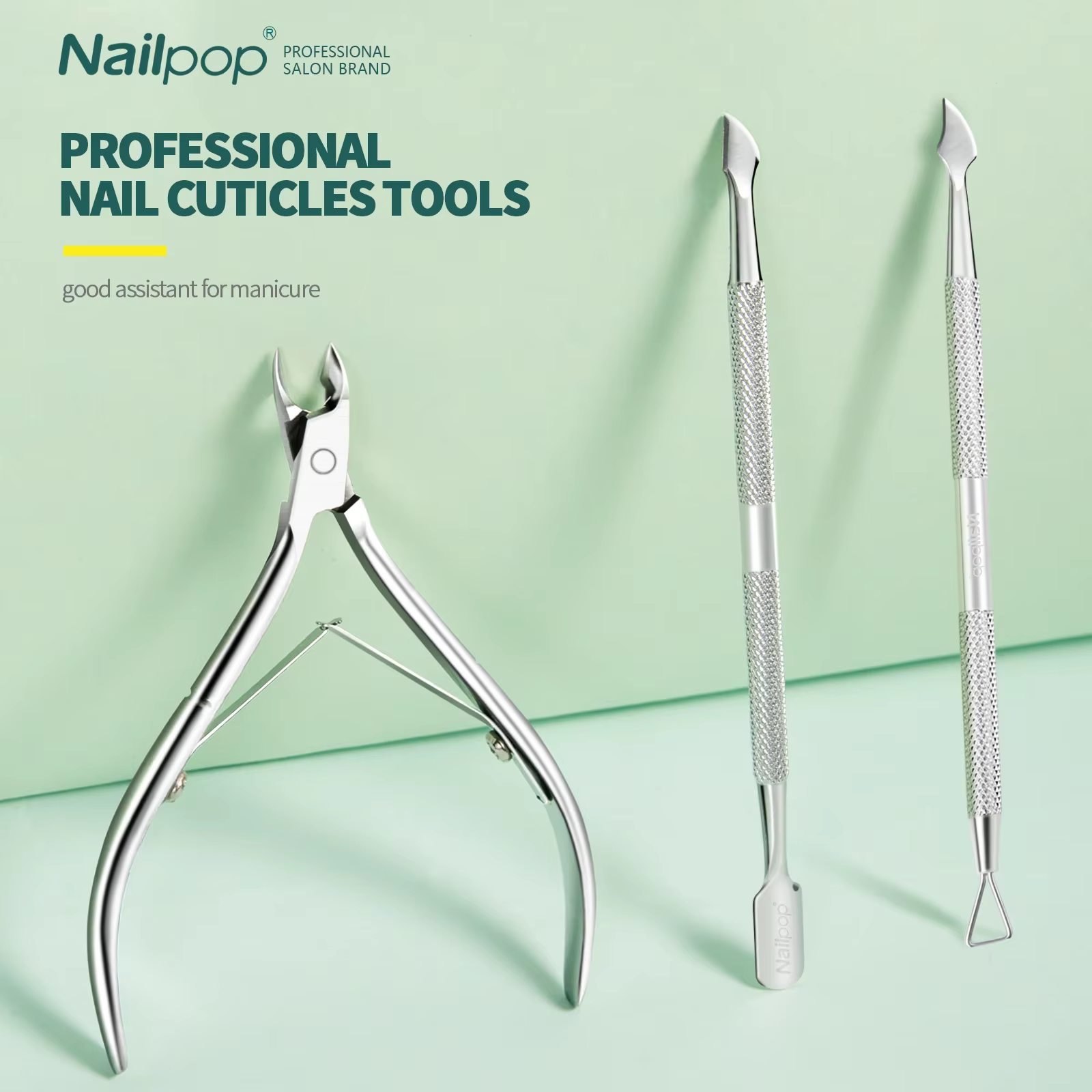 Nailpop ciseaux à cuticules en acier inoxydable manucure pédicure tondeuse et poussoir argent peau m