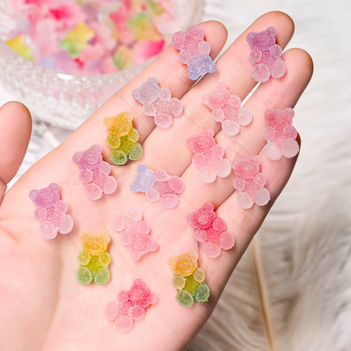 Breloques pour Nail Art, ours gommeux dégradé, Y2K, ours Kawaii, Design en résine, strass, bricolage