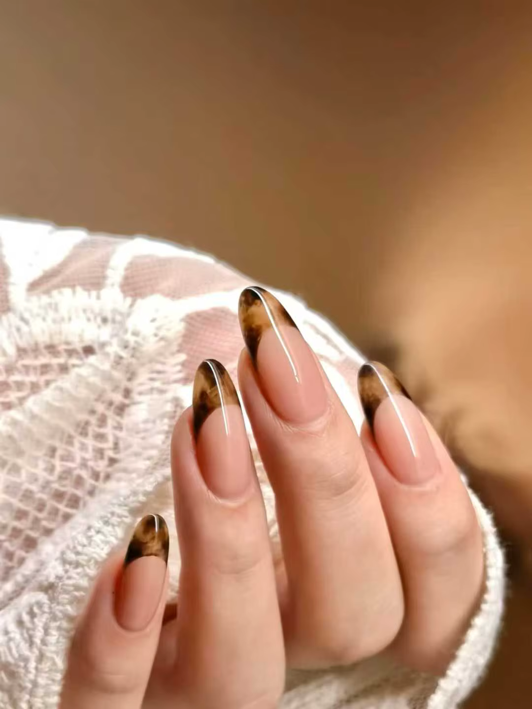 Faux ongles automne hiver fait à la main Caramel français conseils ongles presse sur ongles imprimé