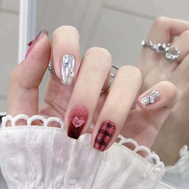 24 faux ongles à presser effet œil de chat, courts et carrés, imprimé léopard, style français, avec 