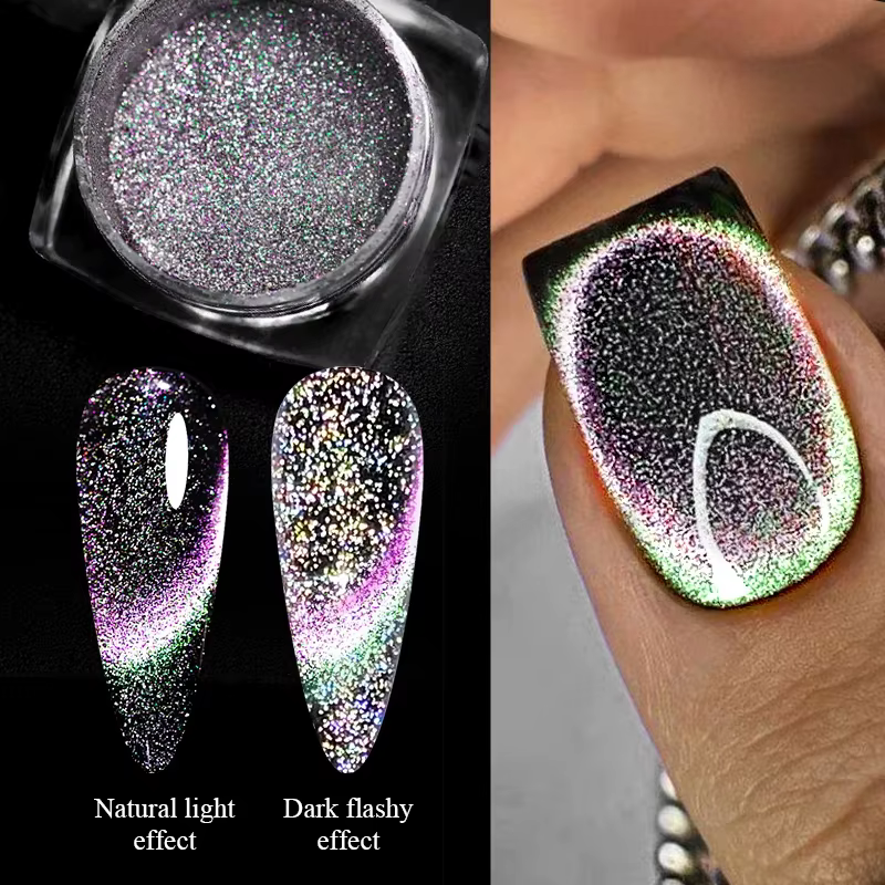 Poudre à ongles magnétique réfléchissante caméléon paillettes poussière métallique Nail Art Chrome b
