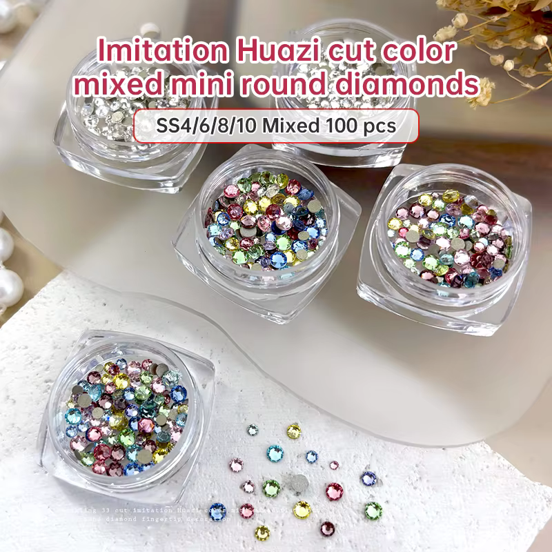 100 pièces verre blanc coloré cristal Nail Art breloques strass Super lumineux fond plat paillettes 