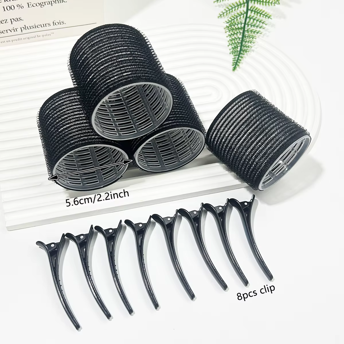 Kit de bouclage pour femmes, 12 pièces (4 rouleaux à cheveux + 8 pinces à cheveux) - Ensemble de bou
