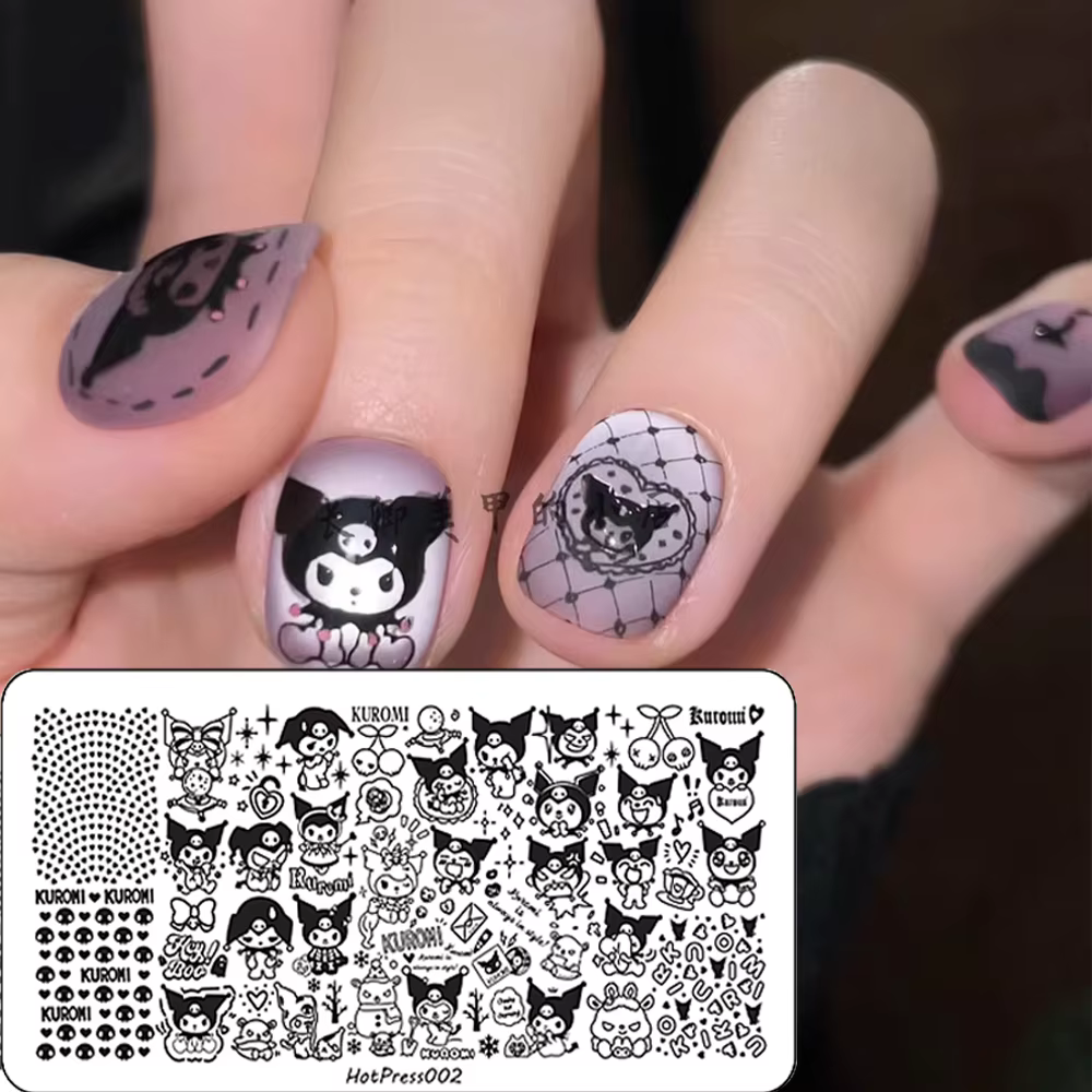 1 plaque de stamping Hello Kitty en acier inoxydable, motif points de pois, pour nail art, plaque de
