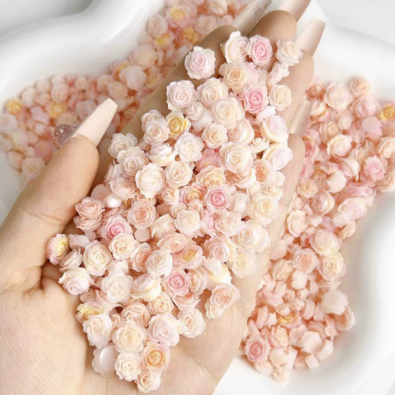 Double couleur Rose pivoine Nail Art décoration 3D lumineux petits boutons de fleurs fraîches breloq