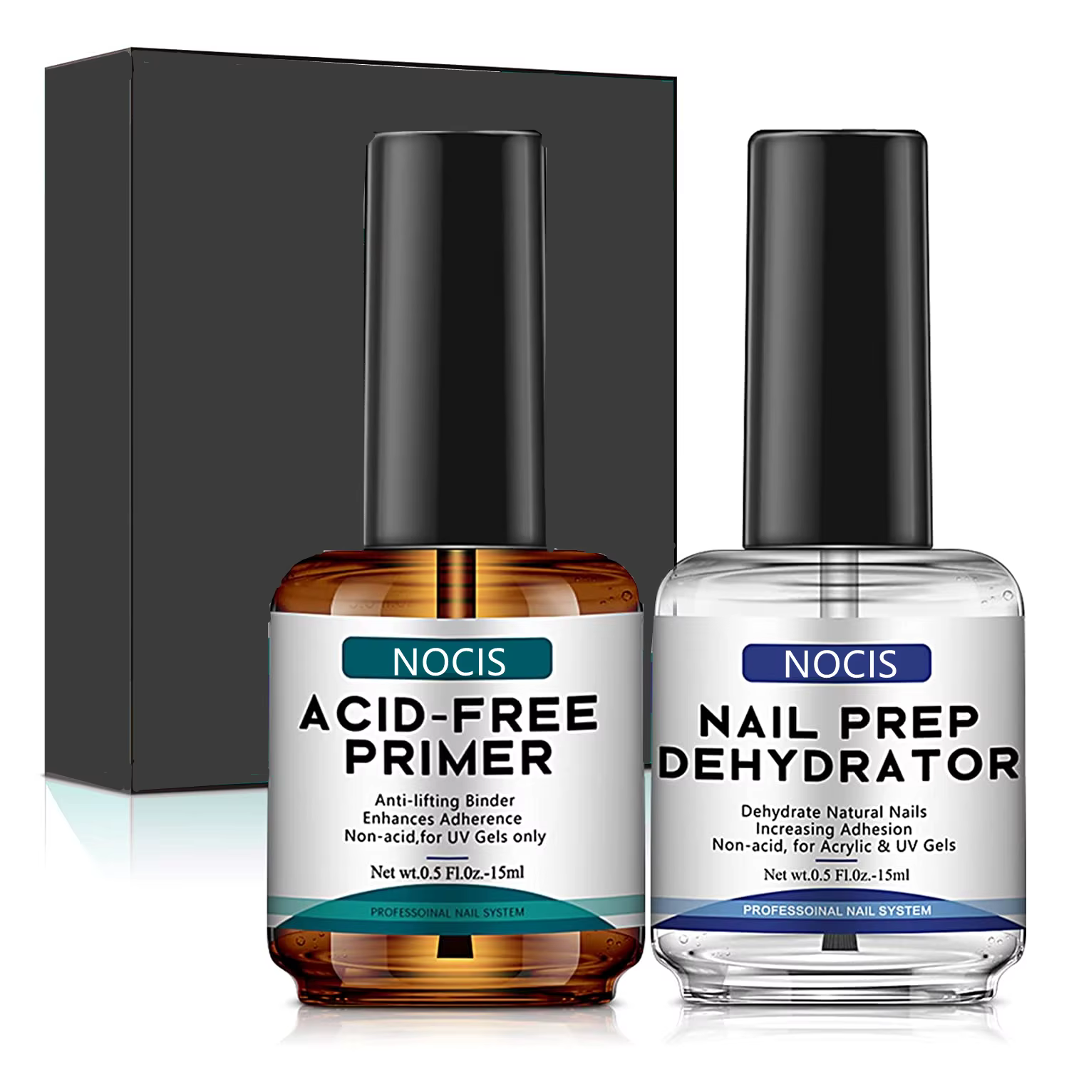 Déshydrateur professionnel pour ongles de 15 ml et apprêt sans acide pour vernis acrylique et gel - 