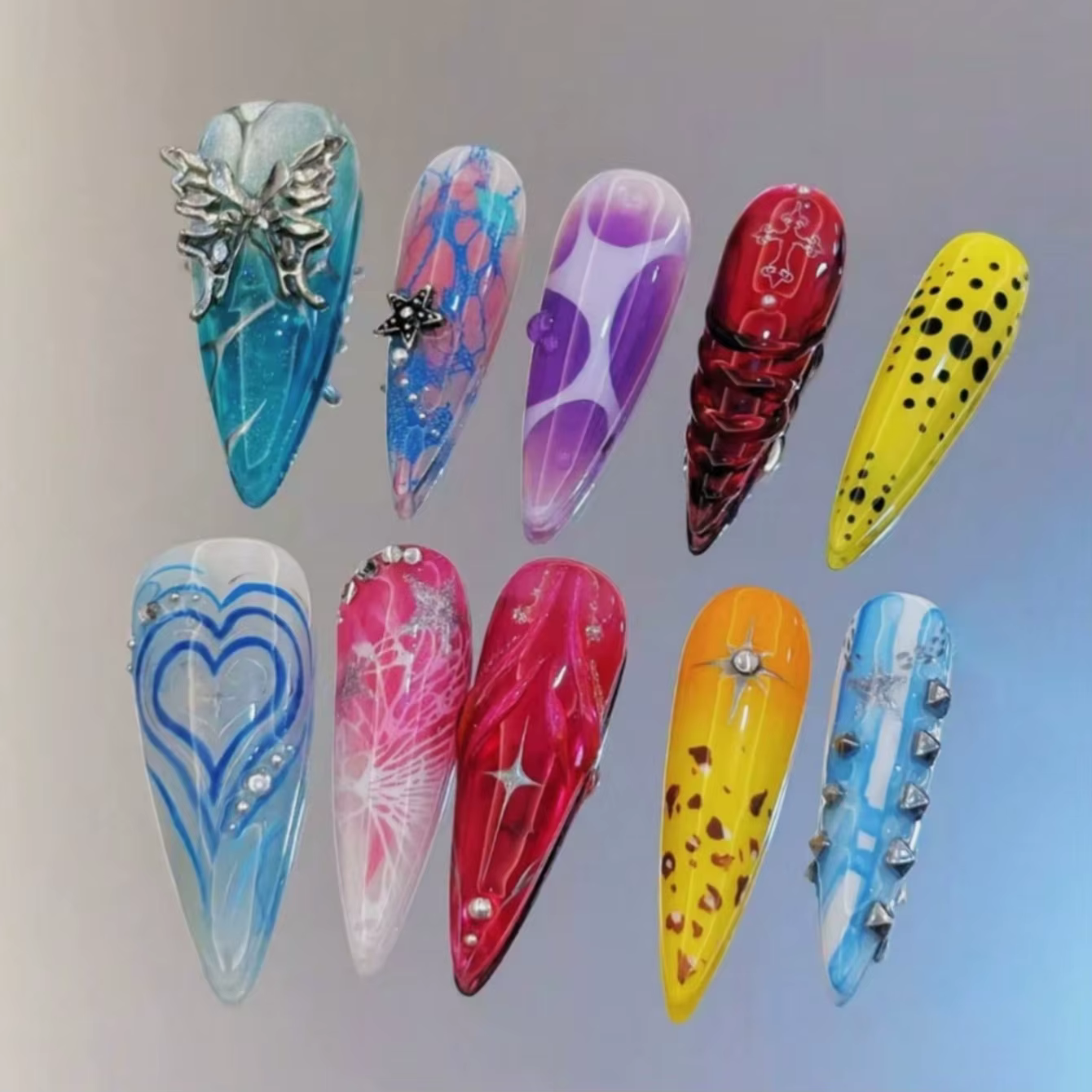 10 pièces de faux ongles longs en forme d'amande pressés à la main, magnifiques faux ongles, couleur
