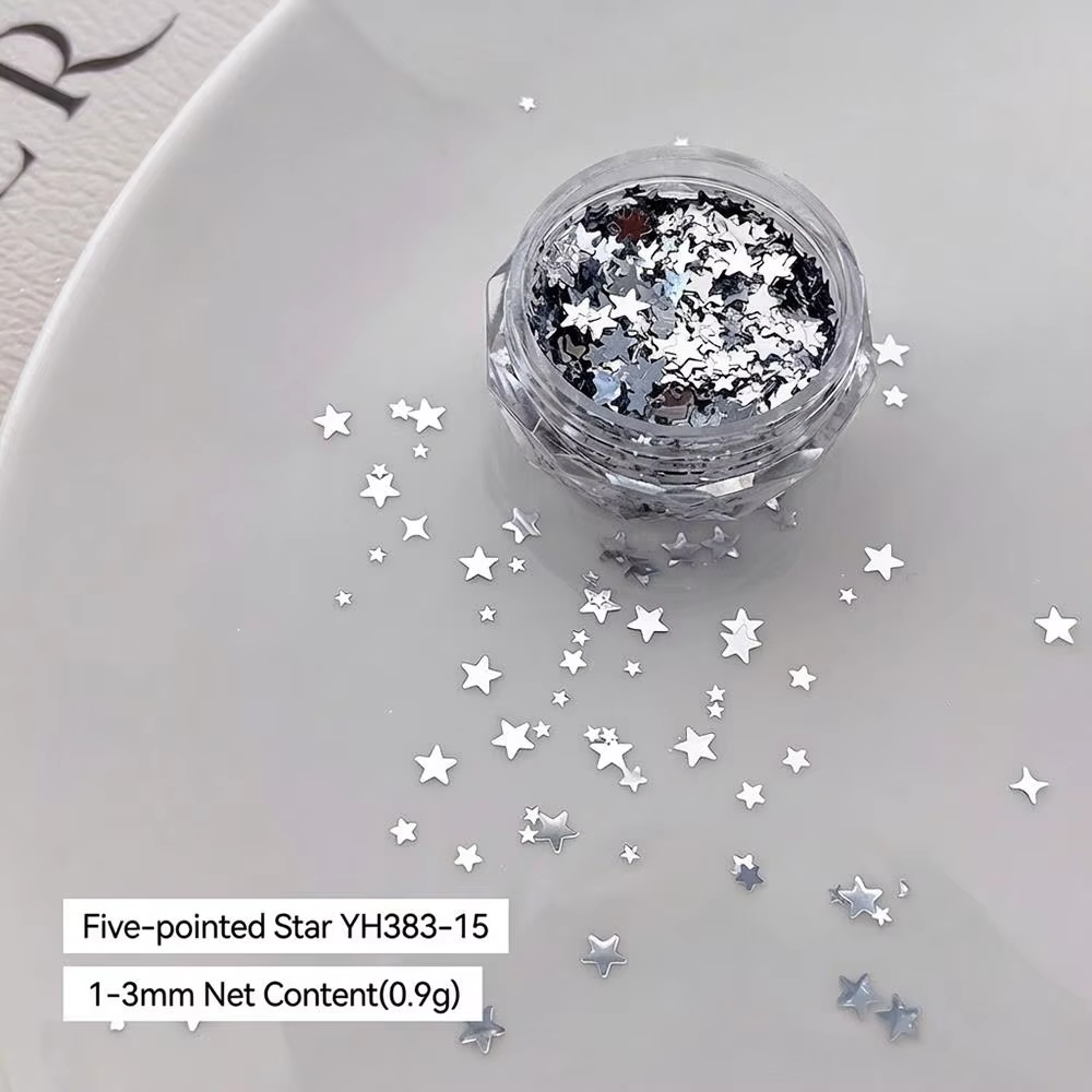 1 boîte de paillettes 3D argentées en forme d'étoile pour nail art, mélange de 1 à 3 mm, flocons sci