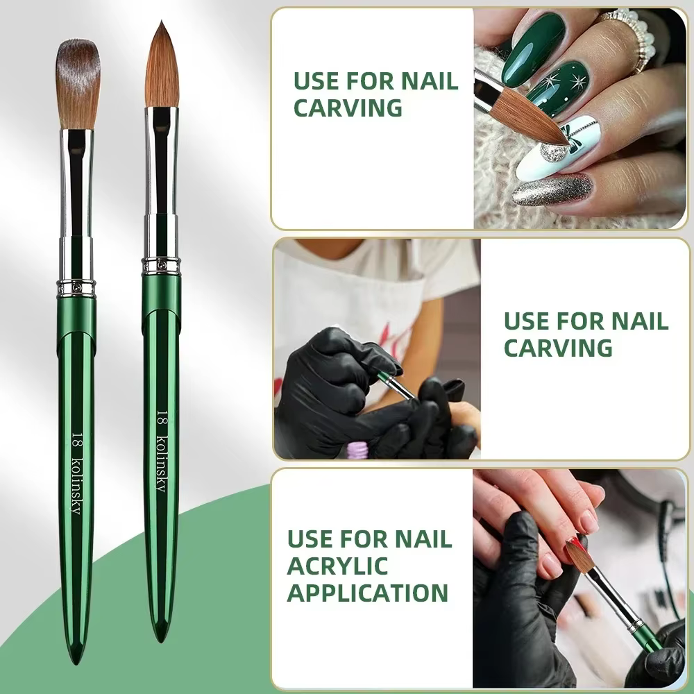 Brosse à ongles en acrylique Kolinsky de haute qualité, nouveau produit en métal 100% pur, brosse Ko