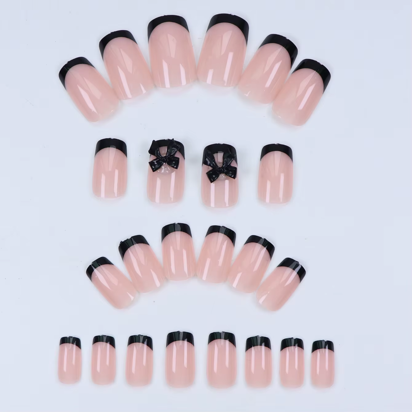 24 pièces presse sur ongles court amande nœud papillon noir presse sur ongles blanc perle douce poin