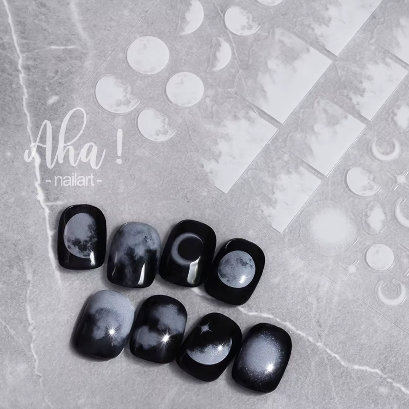 Autocollants pour ongles Cloud Star Moon, 1 pièce, autocollants semi-transparents pour Nail Art, déc