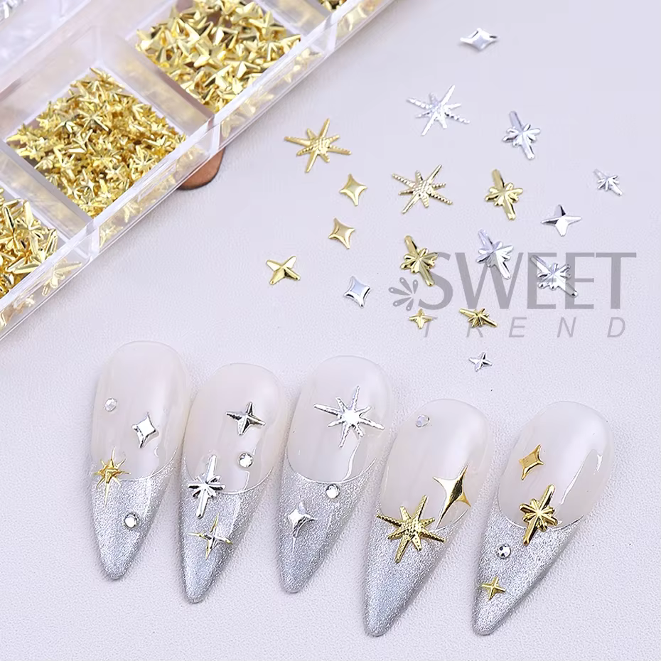 12 grilles or argent étoiles breloque pour ongles 3D métal Rivet étoile Nail Art décoration Y2K Styl
