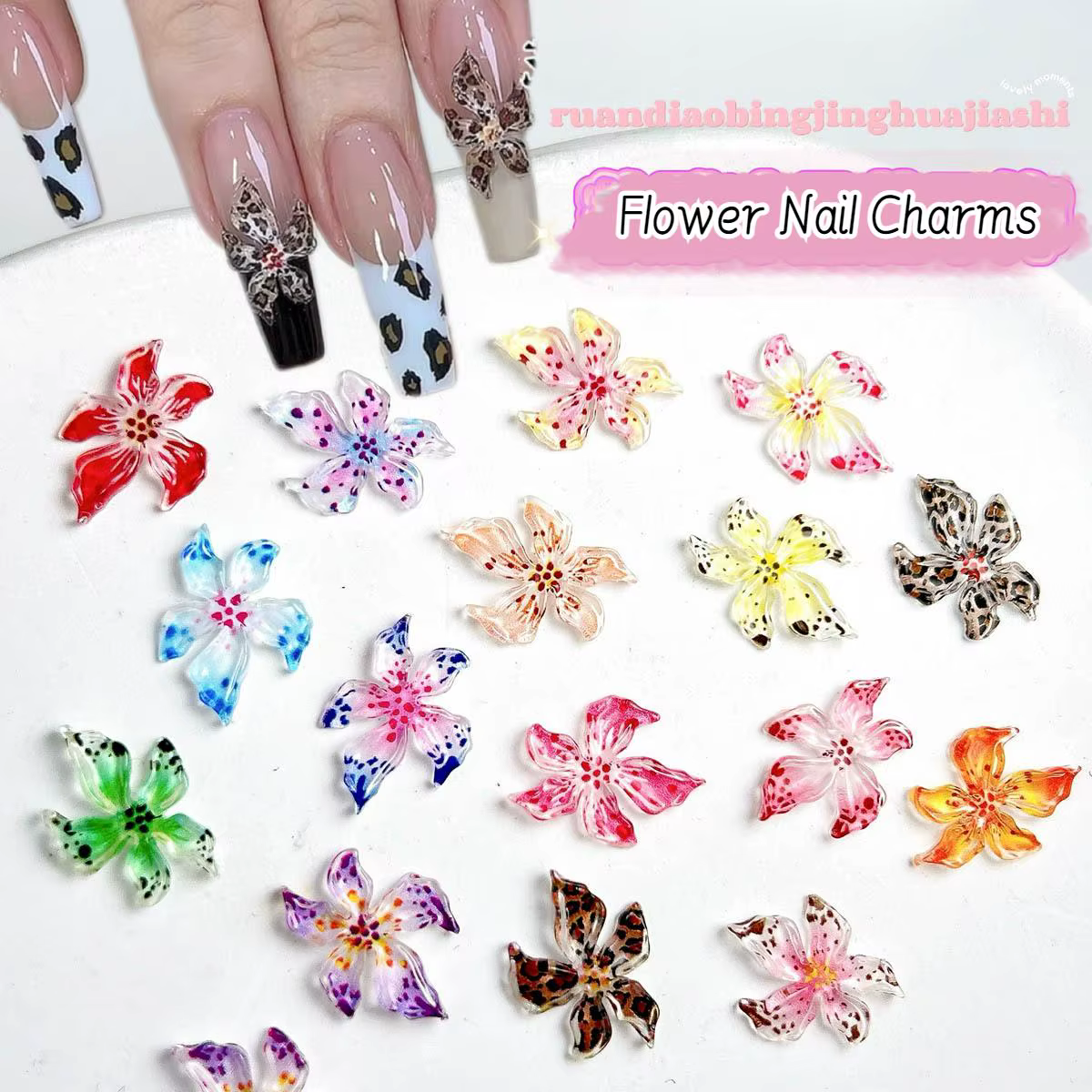 Mélange de résine 3D dégradé coloré Transparent Lily Nail Art décoration Style bizarre fleur tacheté