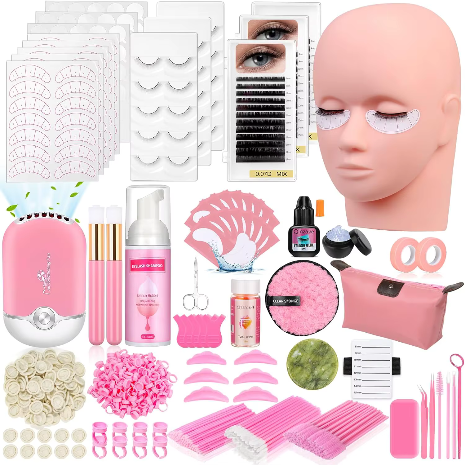 Kit de pratique d'extension de cils 470 pièces pour débutants, comprend tête de mannequin, colle, sh