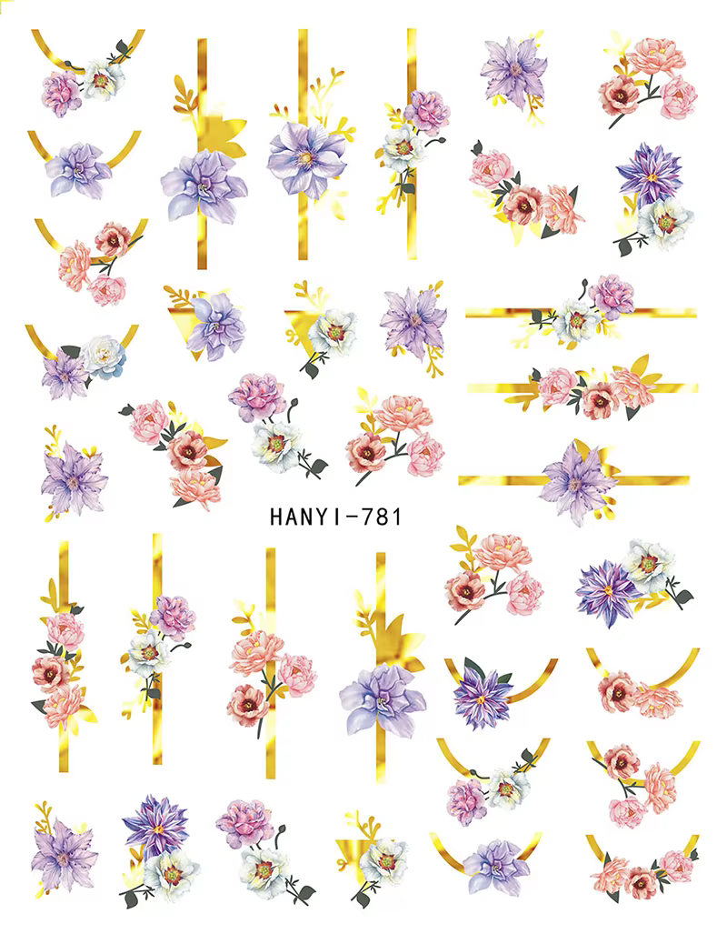 3d Nail Art décalcomanies lignes dorées Rosepink pivoine fleurs feuilles papillons autocollants pour