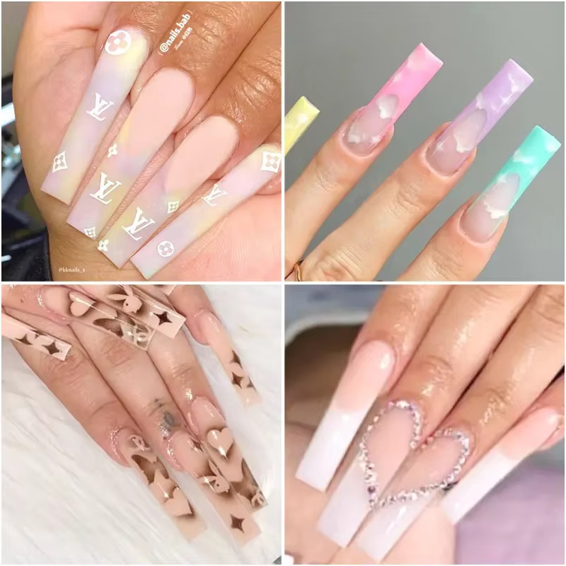 Faux ongles extra droits média, 240 pièces/boîte, longs, carrés, courbés, en ABS, N64.C, pour salon