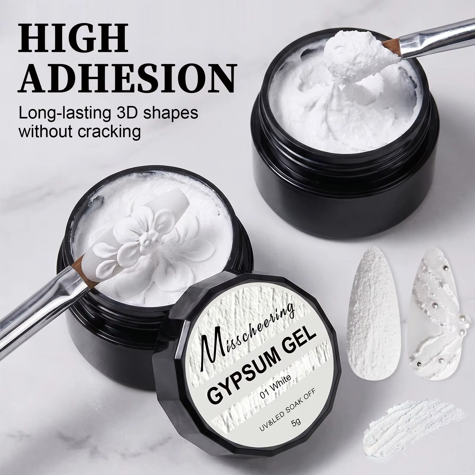 Misscheering Gel à ongles 3D en gypse 5g, texture sable, sans résidu, UV LED, gel de sculpture en re