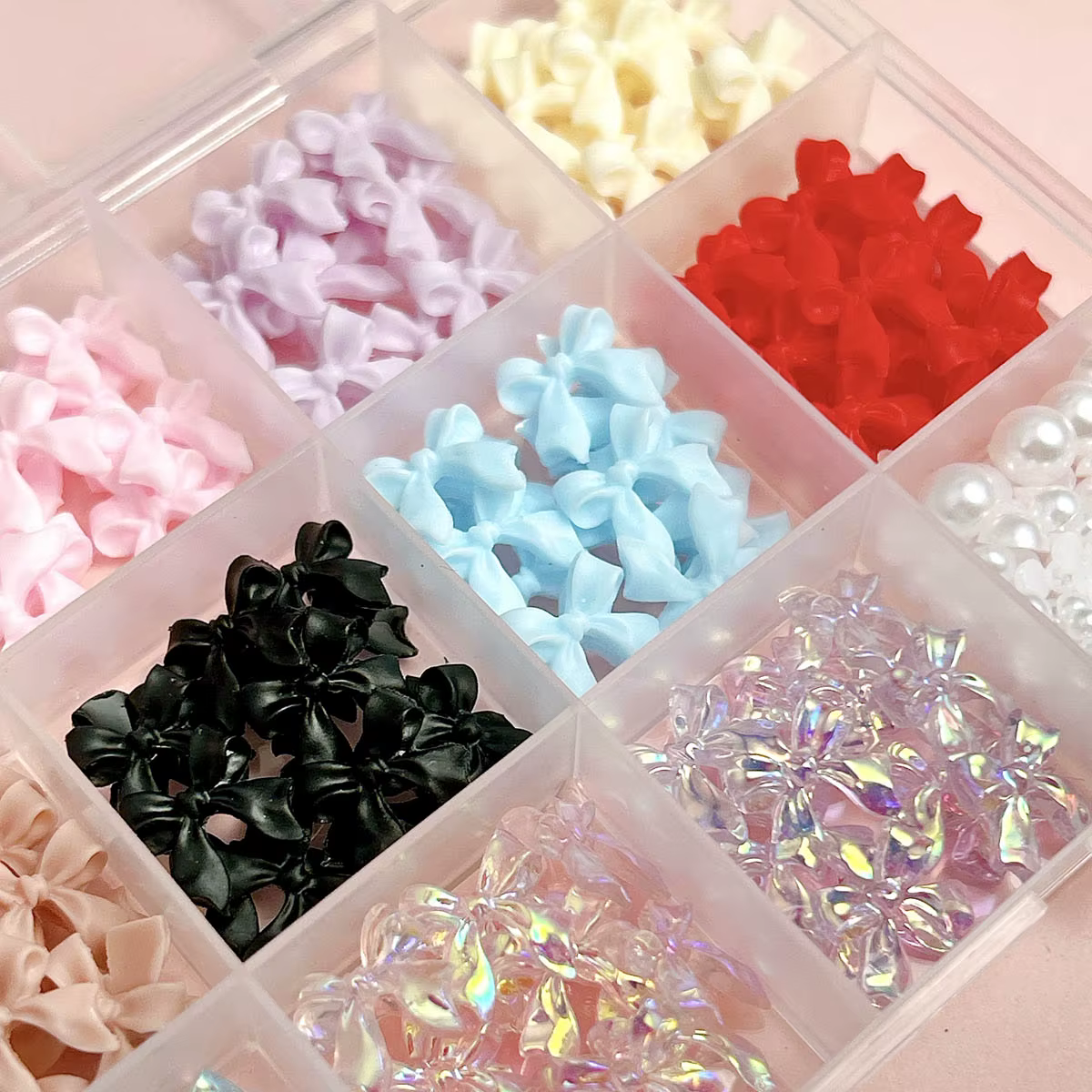 Boîte de nœuds de ruban doux 3D, plusieurs couleurs, breloques pour ongles en résine, perles artific