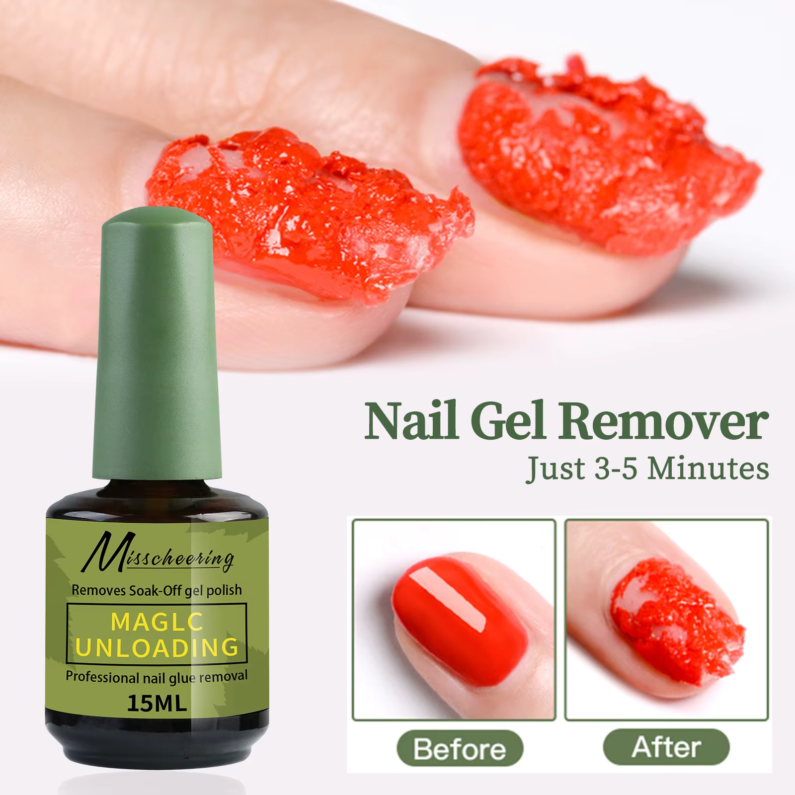 Misscheering 15ml magique rapide dissolvant de vernis à ongles Gel propre UV tremper le vernis Semi 