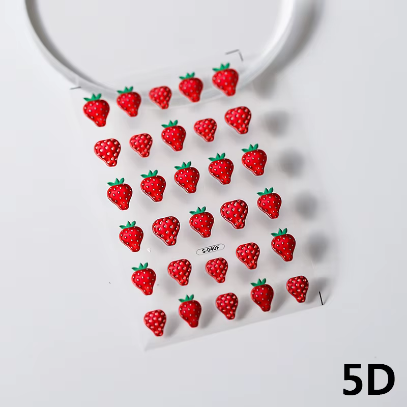 Autocollants pour ongles 5D fraise, petite fleur sauvage, curseur de fruits d'été pour ongles, migno