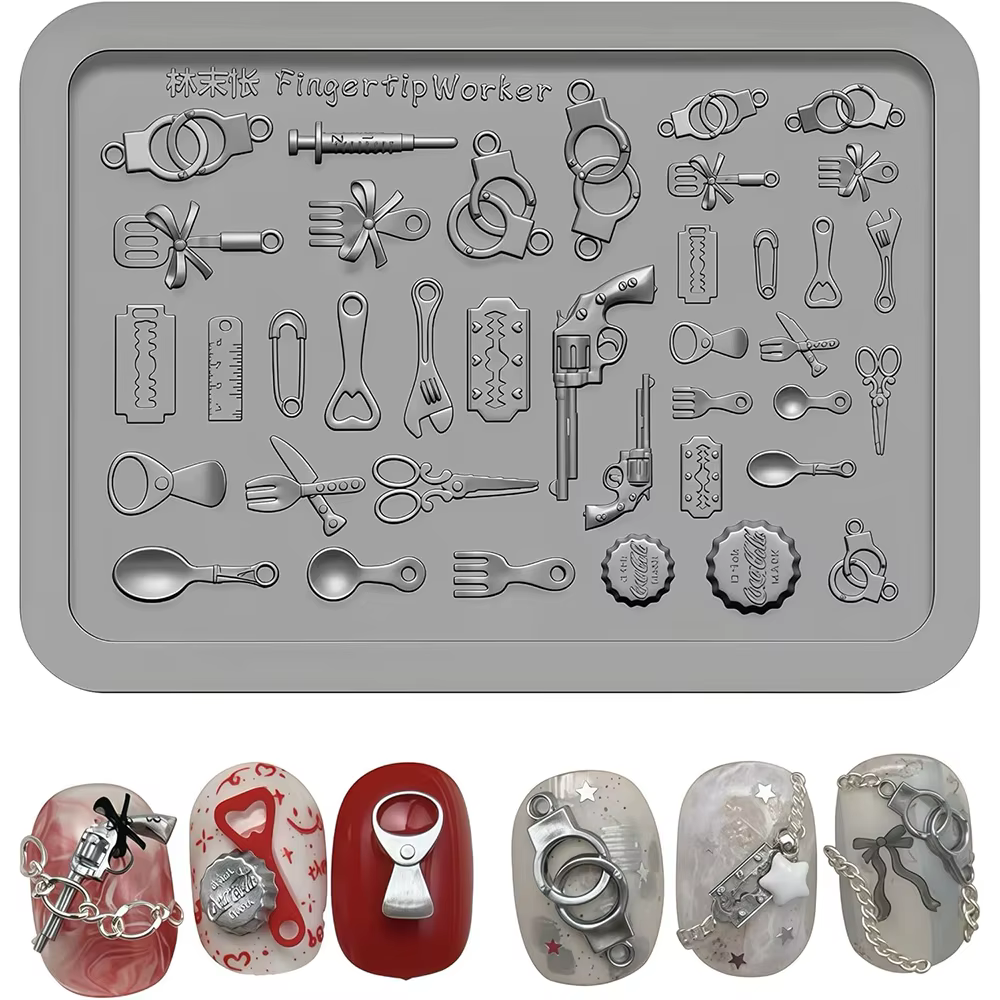 Moule à ongles 3D en Silicone, vaisselle, menottes, jouets amusants, breloques de manucure en résine