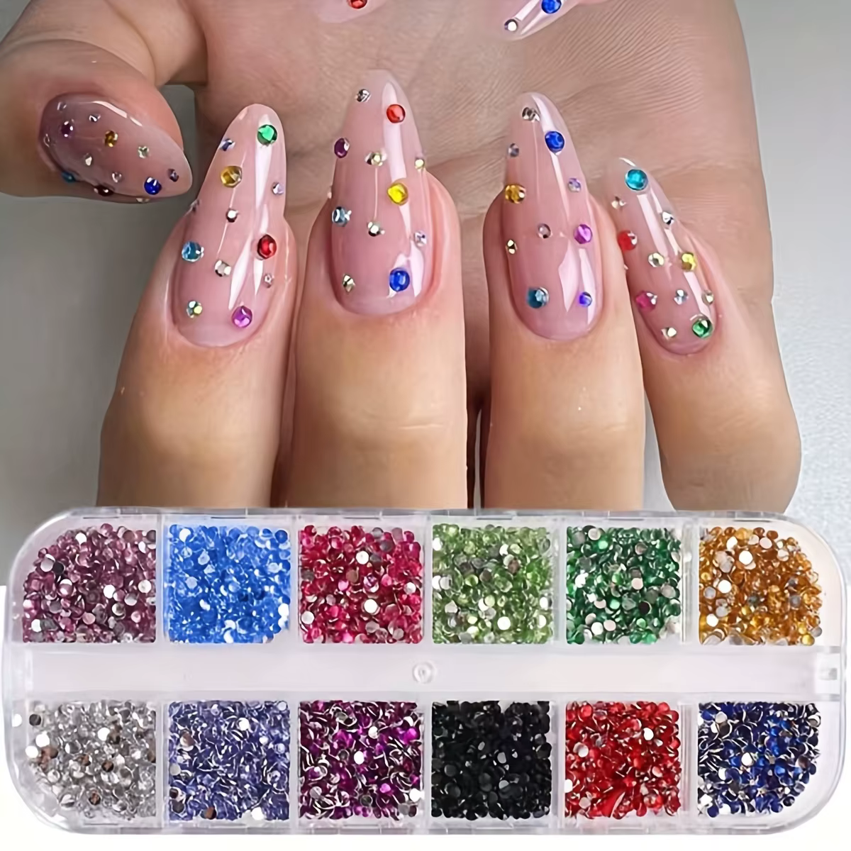 12 grilles de strass en cristal scintillant pour Nail Art, pierres précieuses à dos plat pour une dé