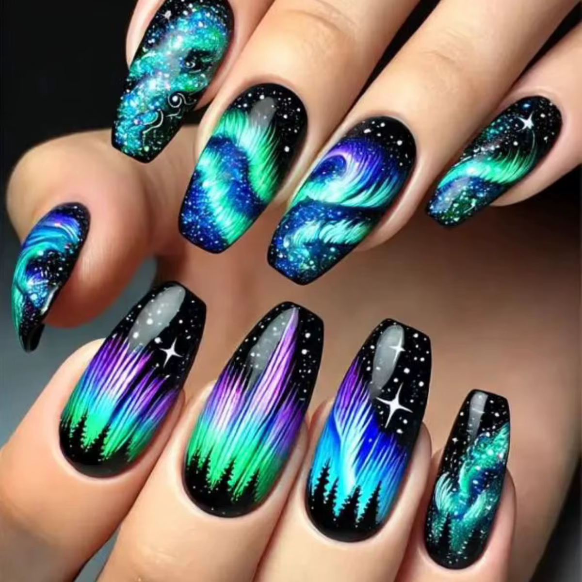 24 pièces/ensemble faux ongles mi-longs pour femmes filles Y2K dégradé violet bleu jaune vert carré