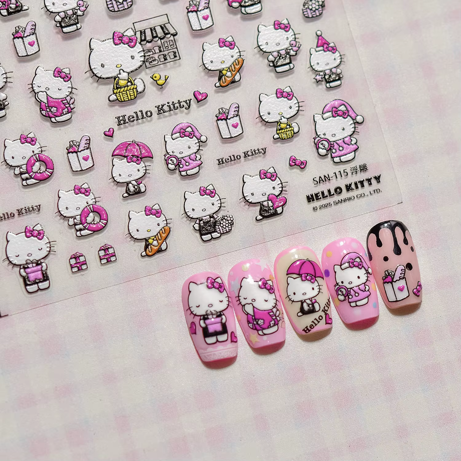 Sanrio famille Anime Nail Art décoration 5D Relief Nail Art autocollant mignon Hello Kitty Kulomi mé