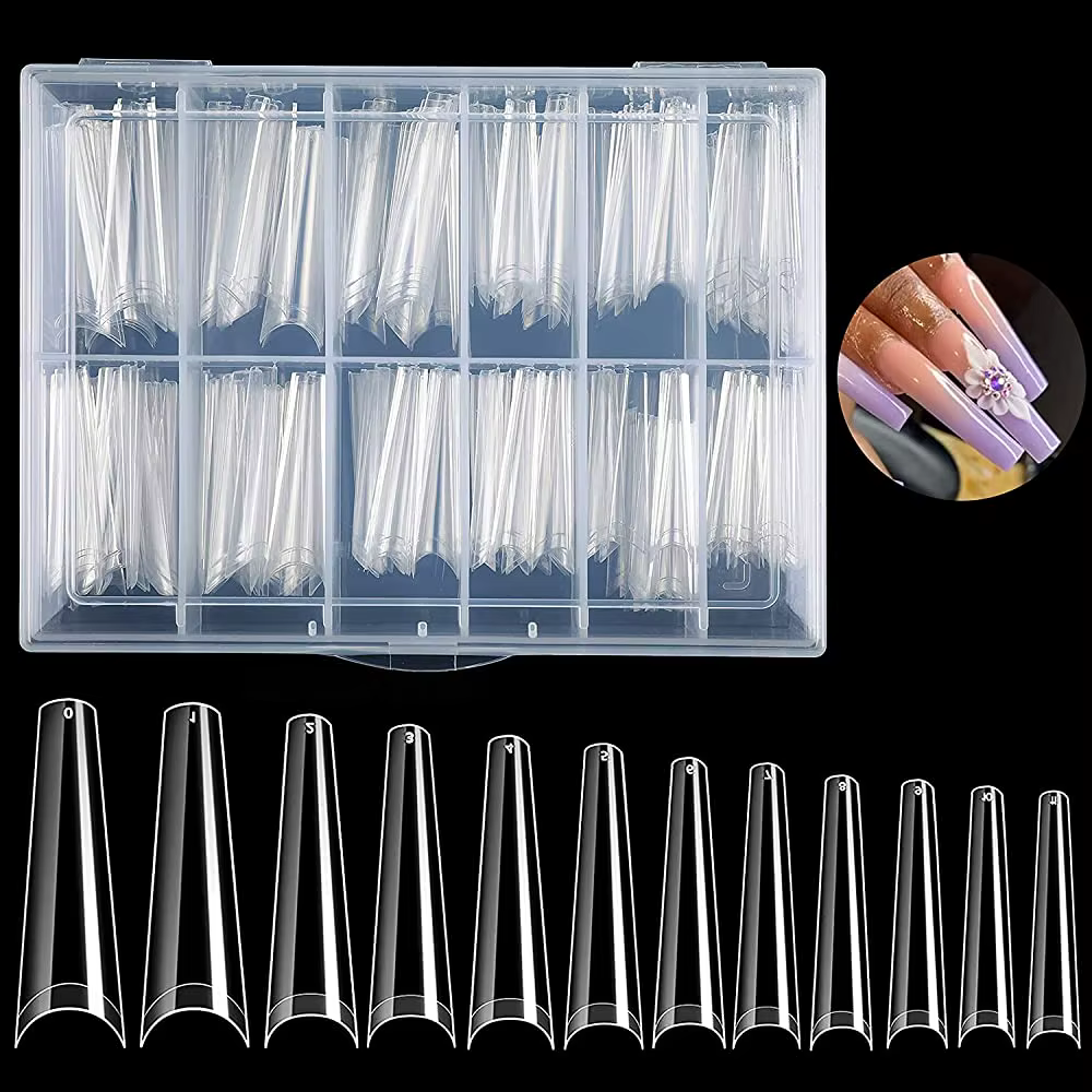 200/240 pièces XXL carré presse sur faux ongles conseils C incurvé droit acrylique Extra Long clair 