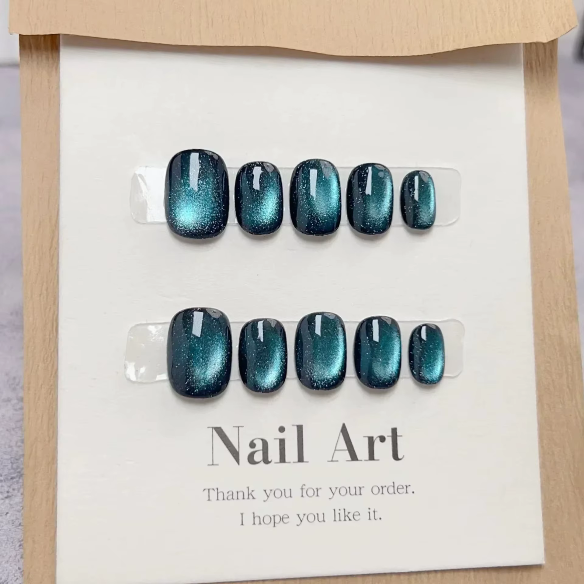 10 pièces ballerine courte presse à la main sur les ongles bleu oeil de chat faux ongles portable on
