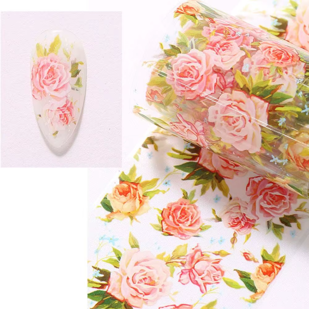 Autocollants holographiques pour nail art, papier de transfert, décalcomanies, fleurs, feuilles flor