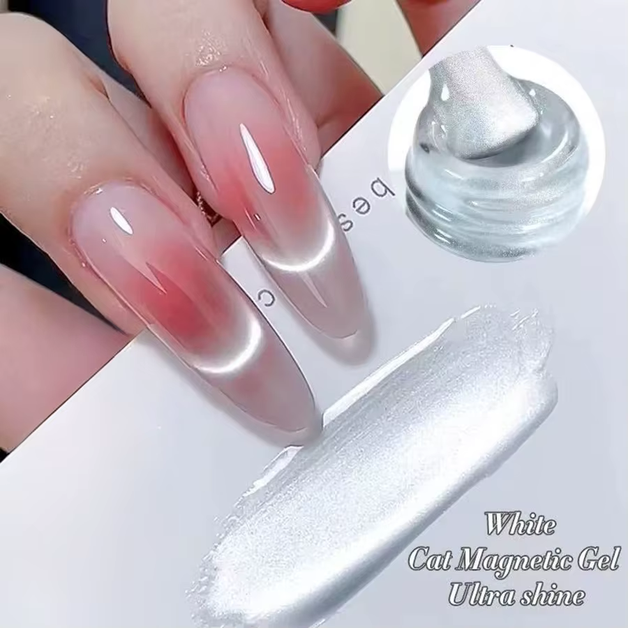 1-9 pièces TC Flow Light Vernis à ongles gel effet œil de chat blanc ultra brillant, gel UV à retire