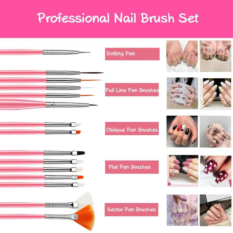 Ensemble de pinceaux à ongles professionnels, fournitures pour ongles, acrylique, gel UV, dessin, po