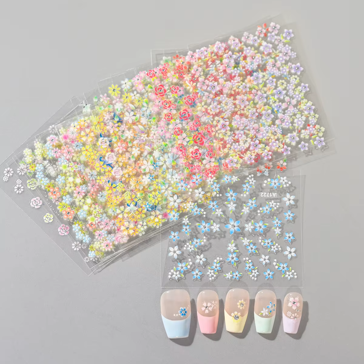 Ensemble d'autocollants pour ongles fleur avec diamant, 24 pièces, autocollants 3D pour Nail Art, mo