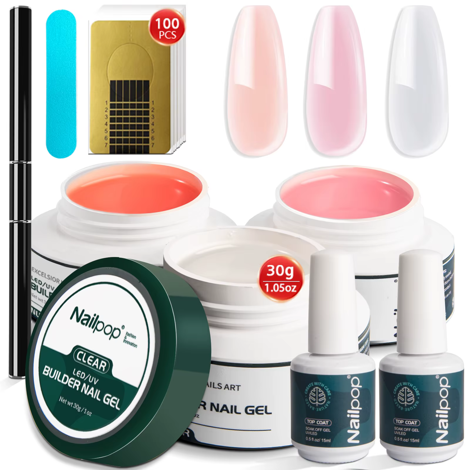 NAILPOP constructeur ongles Gel ensemble 3 couleurs de base Kit d'extension d'ongle clair nu rose re