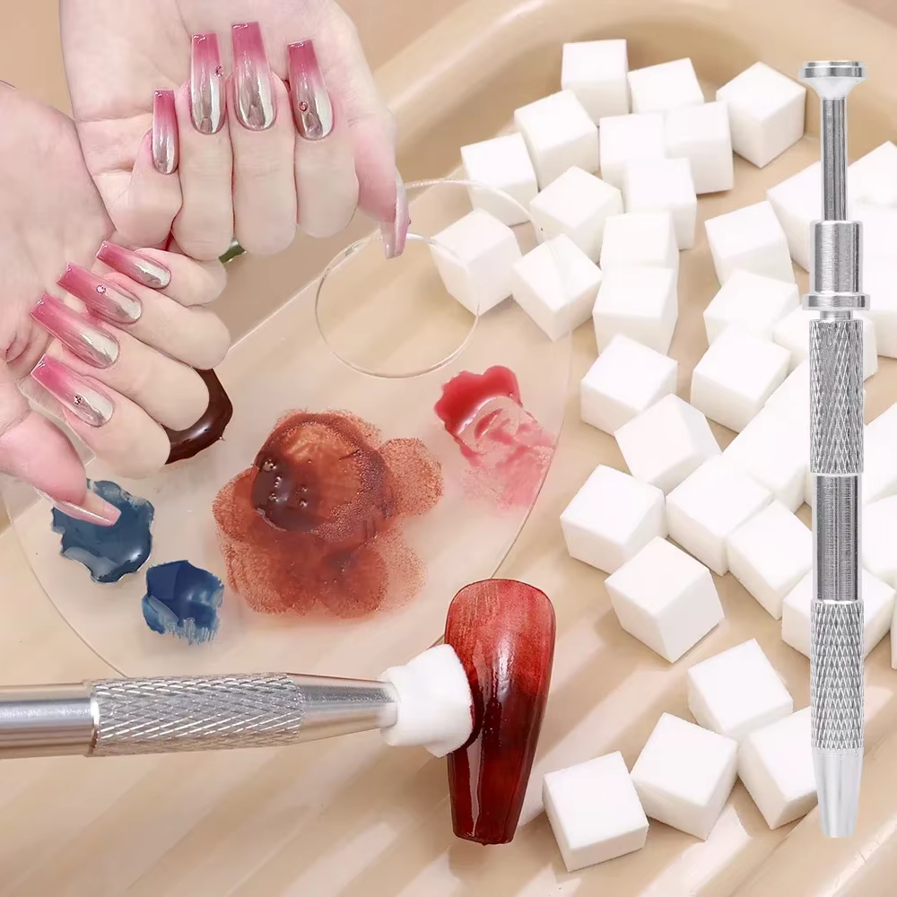 Mini éponge carrée pour Nail Art, avec 4 griffes, ensemble de pinces métalliques, éponges polyvalent