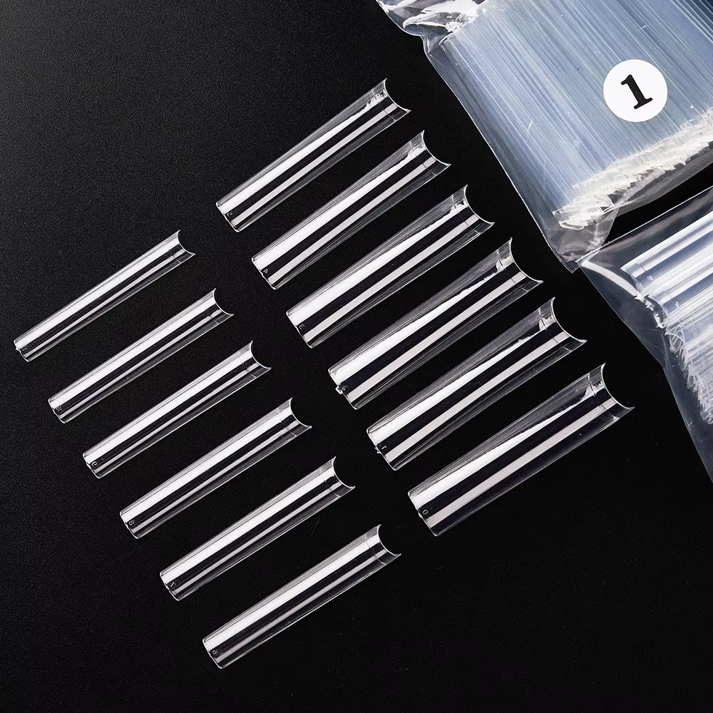 Faux ongles longs en forme de cercueil/carré en acrylique, demi-couverture, pointes droites et incur