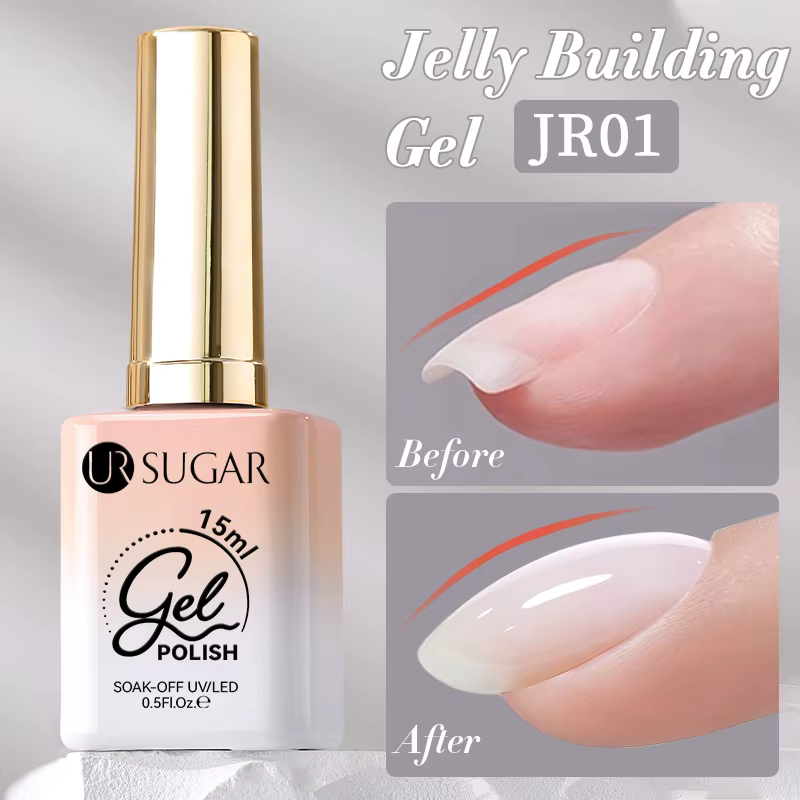 UR SUGAR 15ml Gel de Construction 4-en-1 Effet Gelée, Base Caoutchouc, Vernis Gel de Construction et