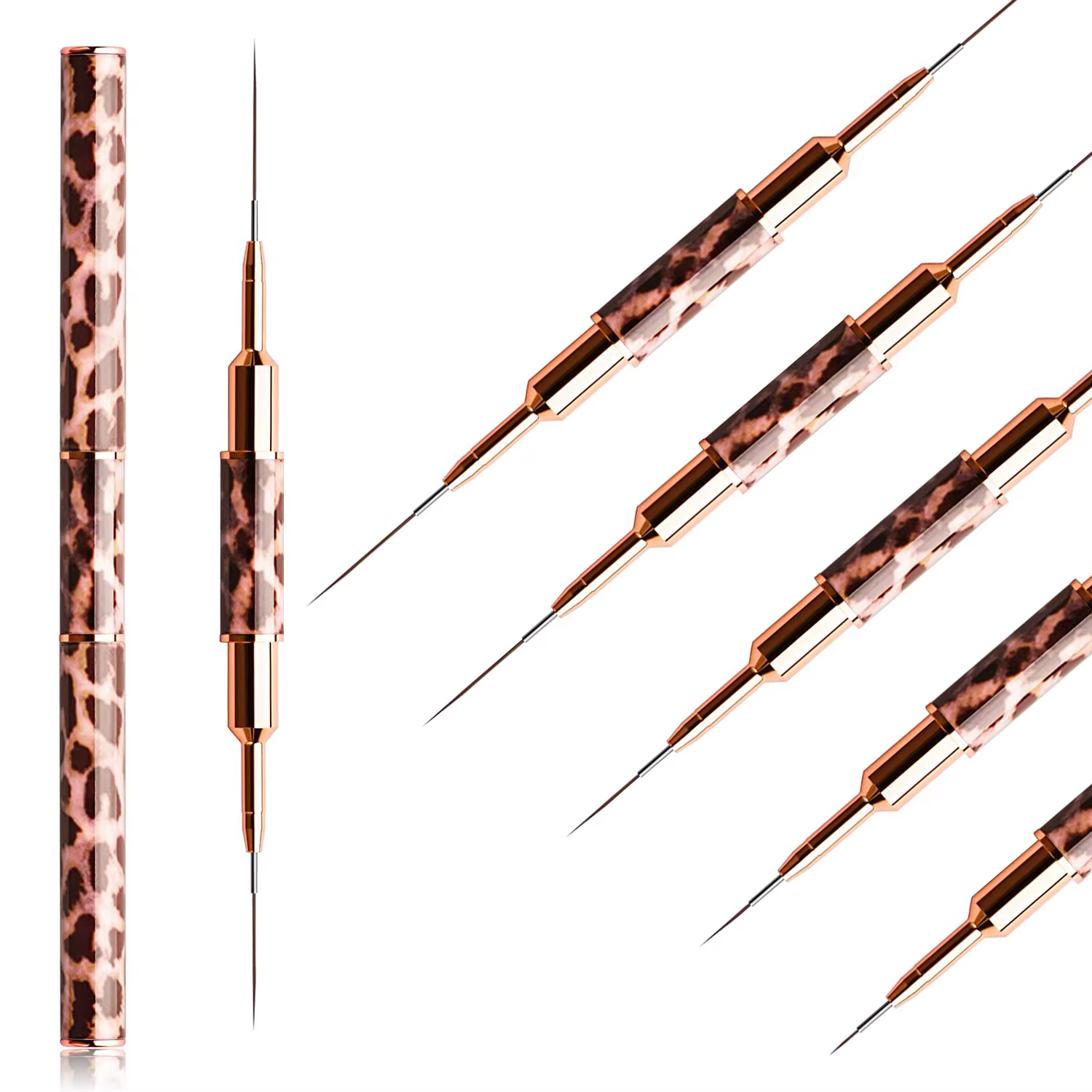 Pinceaux pour Nail Art imprimé léopard, 5-25mm, Double doublure, dessin à rayures, peinture, pinceau