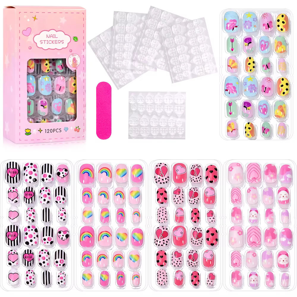 120 pièces enfants presse sur ongles enfants dessin animé acrylique faux ongles conseils Kawaii fill