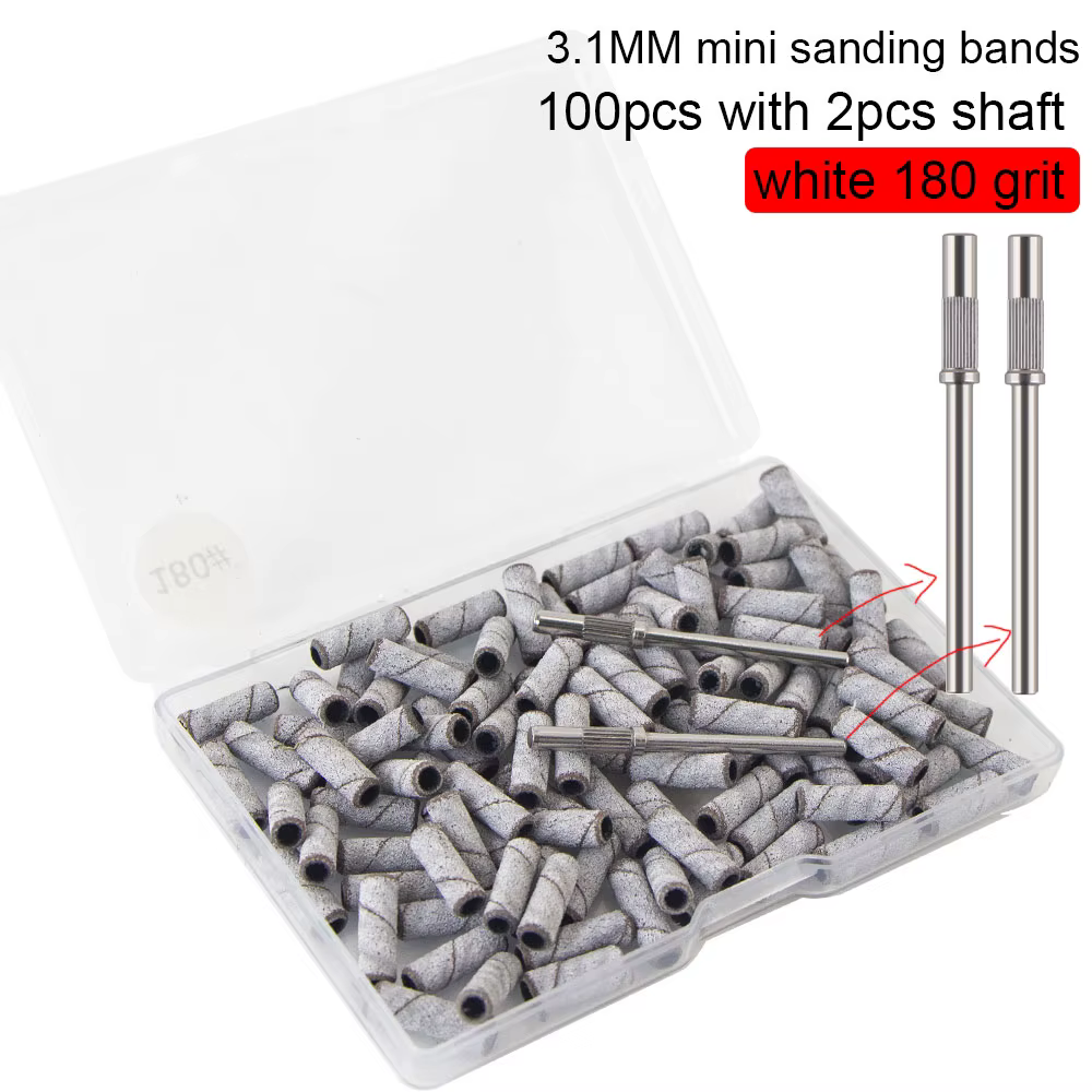 100 pièces 3.1mm Mini petites bandes de ponçage avec 2 pièces jeu d'embouts de mandrin forets à ongl